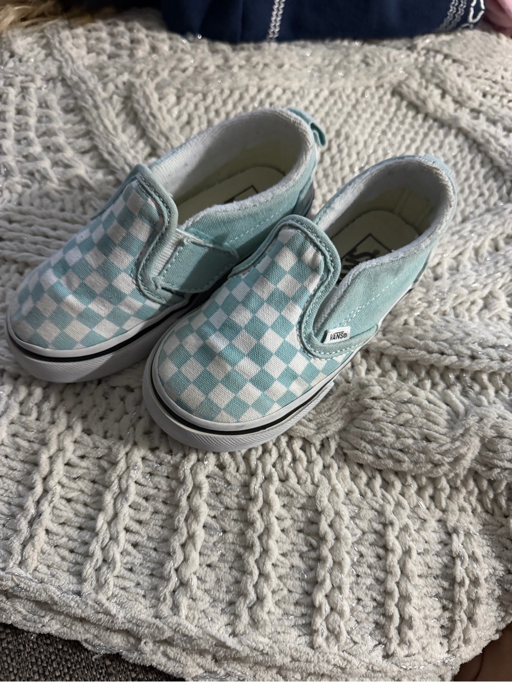 Vans Kids Slip-On Checkerboard Sneakers - Teal & White